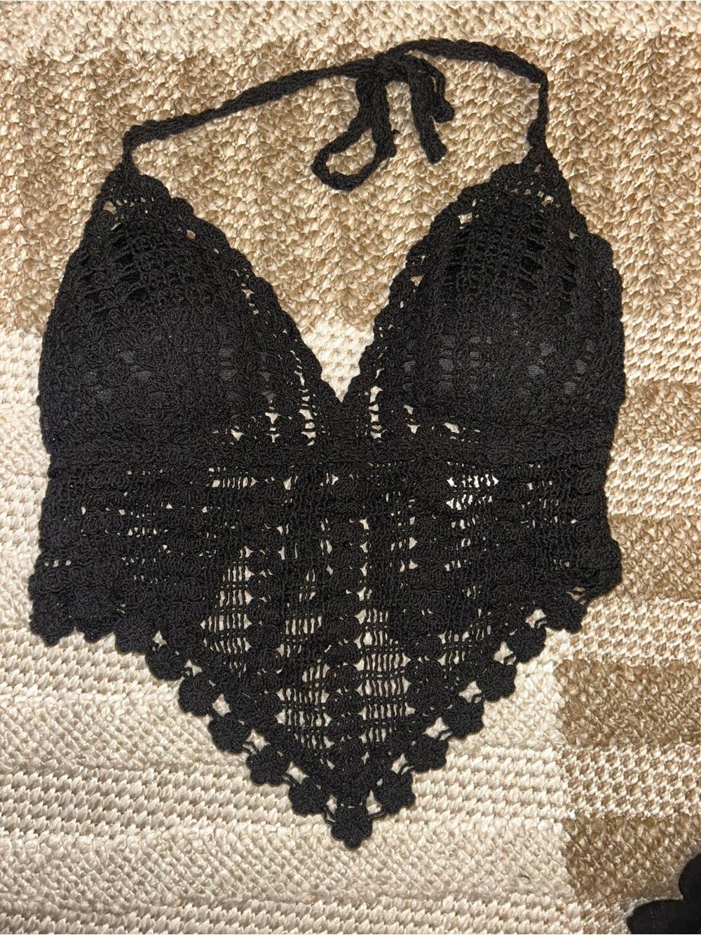 SHEIN Black Crochet Halter Bralette